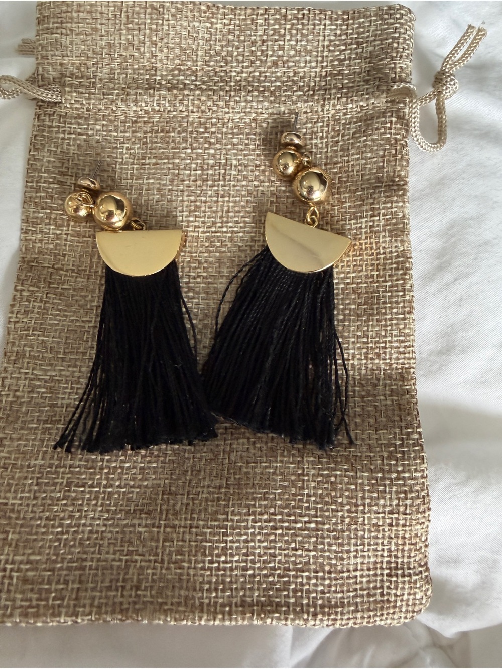 J. Crew Gold Half-Moon & Black Tassel Drop Earrings